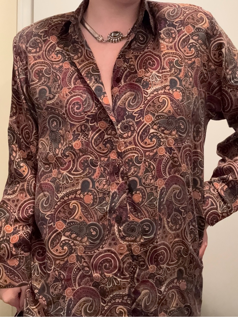 Vintage Paisley Silk Button-Up Shirt